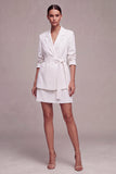 2 Piece White Notched Lapel Double Breasted Short Business Dress with Belt