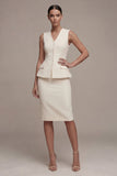 Ivory Single Breasted V-Neck 2 Piece Business Dress
