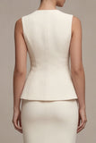 Ivory Single Breasted V-Neck 2 Piece Business Dress