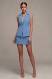 Steel Blue 2 Piece Notched Lapel Slim Fit Single Breasted Short Business Dress