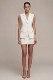 White Short 2 Piece Notched Lapel Slim Fit Single Breasted Business Dress