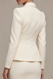 Ivory Long Sleeves 2 Piece Notched Lapel Midi Business Dress with Slit