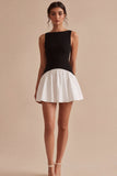 Black and White A Line Satin Mini Dress