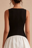Black and White A Line Satin Mini Dress