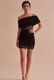 Off the Shoulder Black Lace Bodycon Mini Dress