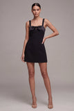 Black Bodycon Satin Mini Dress with Bow
