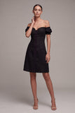 Off the Shoulder A Line Little Black Dress with Flounces