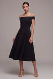 A Line Midi Off the Shoulder Little Black Dress