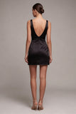 V-Neck Black Tight Satin Backless Little Black Dress