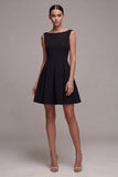 Simple A Line Boat Neck Little Black Dress