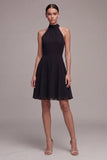 Simple High Neck A Line Little Black Dress
