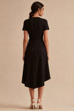 A Line High Low V-Neck Short Sleeves Little Black Dress with Pockets
