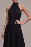 Black Backless Halter A Line Long Formal Dress