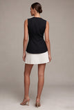 Round Neck Black and White A Line Cocktail Dress with Pleats