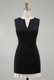Simple Black Tight V Neck Cocktail Dress with Pleats