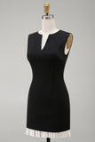 Simple Black Tight V Neck Cocktail Dress with Pleats