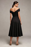 Black Ruched Long A Line Off the Shoulder Formal Dress