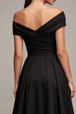 Black Ruched Long A Line Off the Shoulder Formal Dress