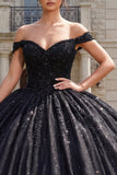 Ball Gown Black Corset Off the Shoulder Quinceanera Dress