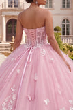 Ball Gown Strapless Corset Pink Floral Quinceanera Dress