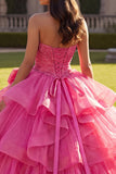 Halter Fuchsia Ruffled Ball-Gown Quinceanera Dress with Bow