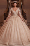Champagne V-Neck Corset Ball-Gown Quinceanera Dress with Cape Sleeves