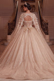 Champagne V-Neck Corset Ball-Gown Quinceanera Dress with Cape Sleeves