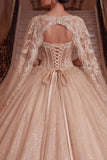 Champagne V-Neck Corset Ball-Gown Quinceanera Dress with Cape Sleeves