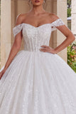 Sparkly Off The Shoulder White Corset Ball-Gown Dress