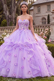Strapless Lilac Ruffled Ball-Gown Quinceanera Dress with 3D Flowers