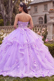 Strapless Lilac Ruffled Ball-Gown Quinceanera Dress with 3D Flowers