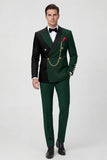 Dark Green 2 Piece Peak Lapel Double Breasted Men's Prom Suits