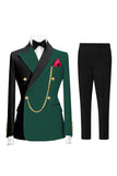 Dark Green 2 Piece Peak Lapel Double Breasted Men's Prom Suits