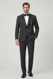 Black 2 Piece Single Breasted Peak Lapel Men's Wedding Suits