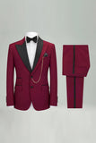 Black 2 Piece Single Breasted Peak Lapel Men's Wedding Suits