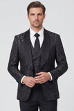 Black Shawl Lapel One Button 3 Piece Printed Men's Prom Suits