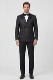 Black 2 Piece Peak Lapel Double Breasted Printed Men's Wedding Suits
