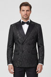 Black 2 Piece Peak Lapel Double Breasted Printed Men's Wedding Suits