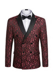 Black 2 Piece Peak Lapel Double Breasted Printed Men's Wedding Suits