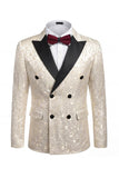 Black 2 Piece Peak Lapel Double Breasted Printed Men's Wedding Suits