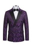 Black 2 Piece Peak Lapel Double Breasted Printed Men's Wedding Suits