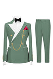 Sage Green 2 Piece Peak Lapel Double Breasted Men's Prom Suits