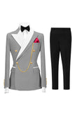 2 Piece Champagne Peak Lapel Double Breasted Men's Prom Suits