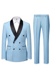 Light Blue 2 Piece Shawl Lapel Double Breasted Men's Prom Suits