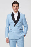 Light Blue 2 Piece Shawl Lapel Double Breasted Men's Prom Suits
