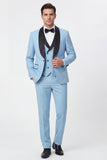 Light Blue 3 Piece Shawl Lapel One Button Men's Prom Suits