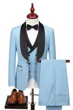 Light Blue 3 Piece Shawl Lapel One Button Men's Prom Suits