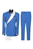Blue 2 Piece Notch Lapel Double Breasted Men's Prom Suits