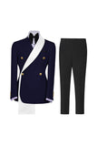 Blue 2 Piece Notch Lapel Double Breasted Men's Prom Suits