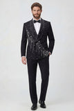 Black Shawl Lapel 2 Piece Double Breasted Men's Wedding Suits with Beading